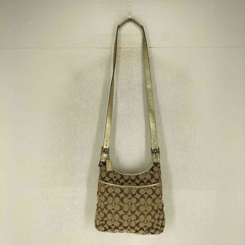 コーチ COACH シグネチャーロゴ ゴールドレザー切替キャンバスショルダーバッグ レディース