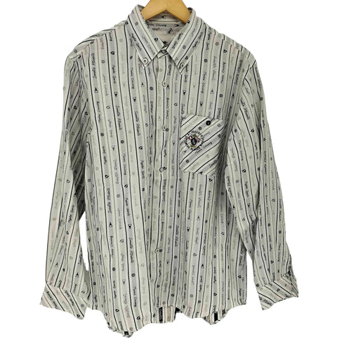 パジェロ PAGELO 刺繍ロゴ ストライプ 総柄 ボタンダウンシャツ メンズ L