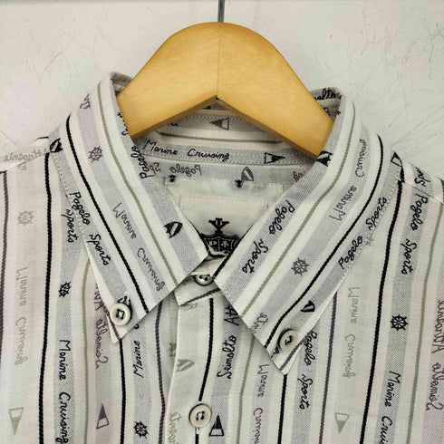 パジェロ PAGELO 刺繍ロゴ ストライプ 総柄 ボタンダウンシャツ メンズ L