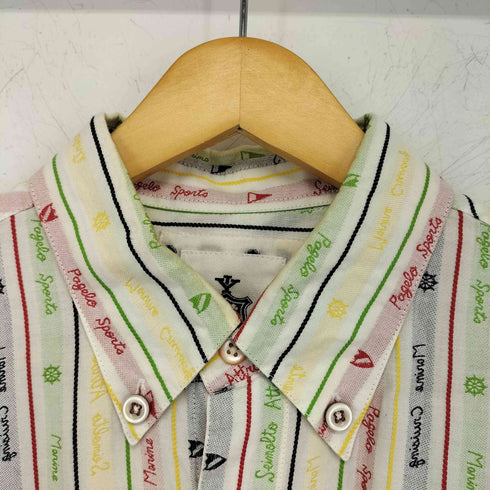 パジェロ PAGELO 刺繍ロゴ ストライプ 総柄 ボタンダウンシャツ メンズ L