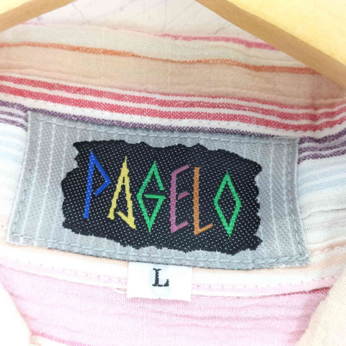 パジェロ PAGELO 刺繍ロゴ カラフルストライプ ボタンダウンシャツ メンズ L
