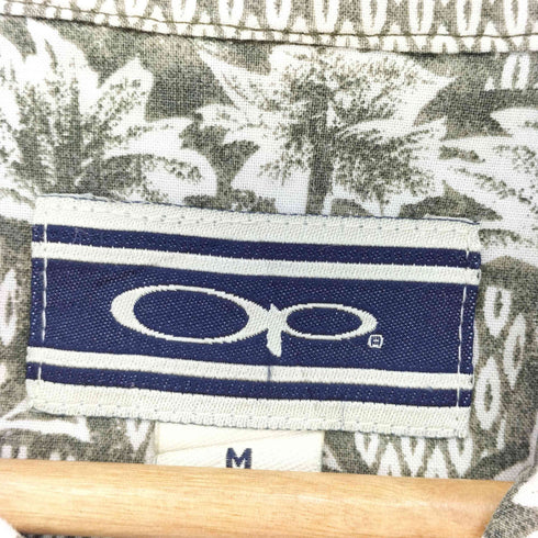 オーシャンパシフィック Ocean Pacific ボタニカル柄 ウッドボタンアロハシャツ メンズ M