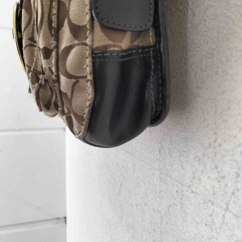 コーチ COACH シグネチャーロゴ レザー×キャンバス ショルダーバッグ レディース