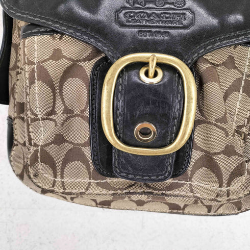 コーチ COACH シグネチャーロゴ レザー×キャンバス ショルダーバッグ レディース