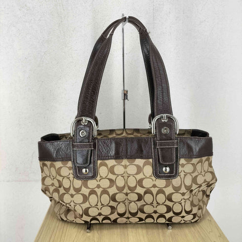 コーチ COACH シグネチャーロゴ レザー×キャンバス トートバッグ レディース