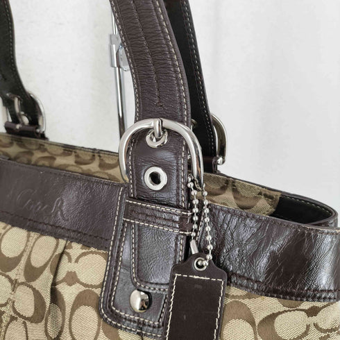 コーチ COACH シグネチャーロゴ レザー×キャンバス トートバッグ レディース