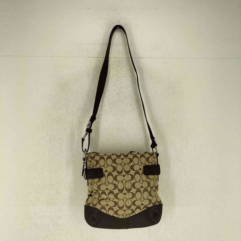 コーチ COACH シグネチャーロゴ レザー切替キャンバスショルダーバッグ レディース