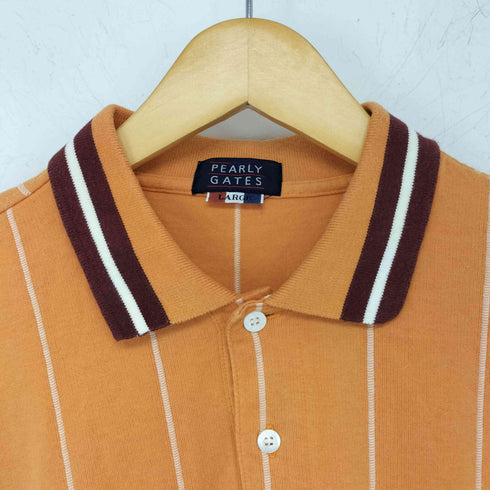 パーリーゲイツ PEARLY GATES 刺繍ロゴ ストライプ 長袖ポロシャツ カットソー メンズ L