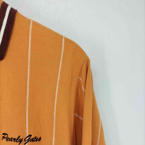 パーリーゲイツ PEARLY GATES 刺繍ロゴ ストライプ 長袖ポロシャツ カットソー メンズ L