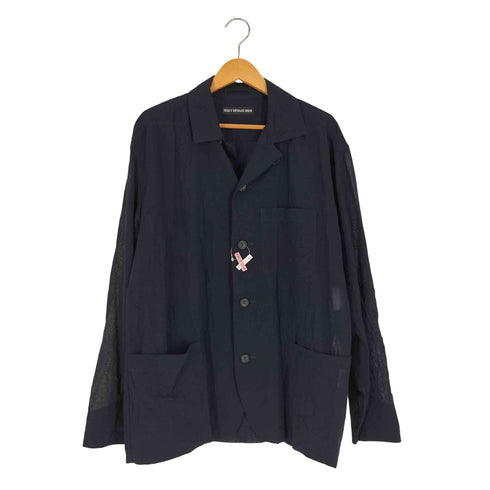 イッセイミヤケメン ISSEY MIYAKE MEN 13AW 黒タグ シワ加工 ウール シアー オープンカラー シャツジャケット メンズ JPN:3