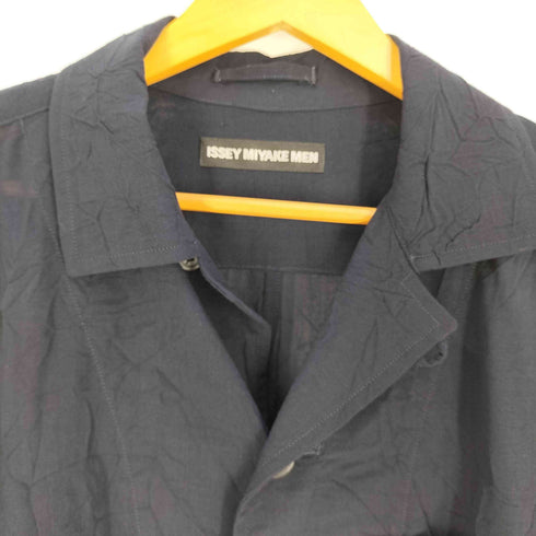 イッセイミヤケメン ISSEY MIYAKE MEN 13AW 黒タグ シワ加工 ウール シアー オープンカラー シャツジャケット メンズ JPN:3