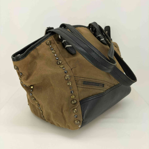 ディーゼル DIESEL 00S × IAMWHOIAM SHEENN ZIP MIDIUM 帆布 レザー切替 スタッズトートバッグ Y2K レディース