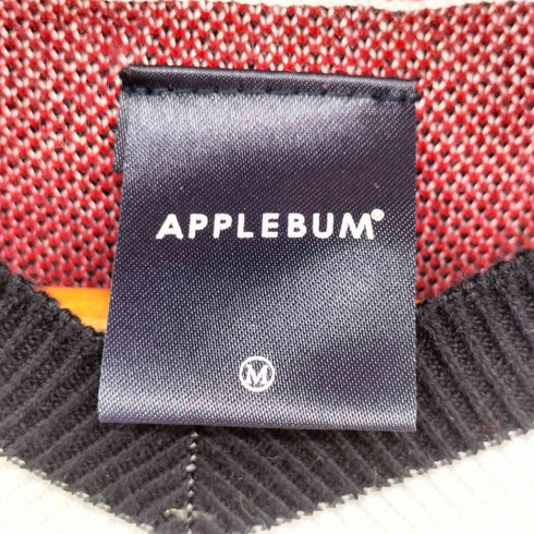 アップルバム APPLEBUM チームロゴ ナンバリング ボーダー Vネック ニット レディース JPN:M