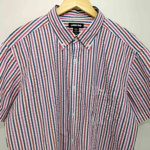 ランズエンド LANDS END シアーサッカー ストライプ S/S シャツ メンズ import:XXL