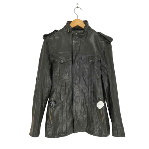バナナリパブリック BANANA REPUBLIC 00S レザーミリタリージップジャケット メンズ M