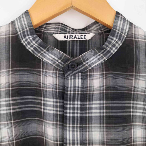 オーラリー AURALEE WOOL RECYCLE POLYESTER SHEER CLOTH STAND COLLAR SHIRT スタンドカラー シャツ レディース JPN:1