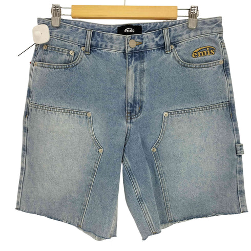 emis 25SS FRAYED EDGE DENIM SHORTS ロゴ 刺繍 ダブルニー デニム ペインター ショート パンツ ショーツ 韓国 レディース L