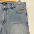 emis 25SS FRAYED EDGE DENIM SHORTS ロゴ 刺繍 ダブルニー デニム ペインター ショート パンツ ショーツ 韓国 レディース L