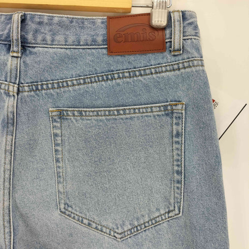 emis 25SS FRAYED EDGE DENIM SHORTS ロゴ 刺繍 ダブルニー デニム ペインター ショート パンツ ショーツ 韓国 レディース L