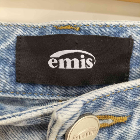 emis 25SS FRAYED EDGE DENIM SHORTS ロゴ 刺繍 ダブルニー デニム ペインター ショート パンツ ショーツ 韓国 レディース L