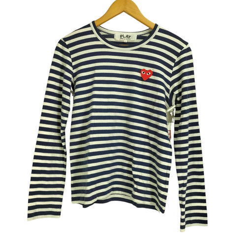 プレイコムデギャルソン PLAY COMME des GARCONS ハートワッペン クルーネックボーダー長袖カットソー レディース L