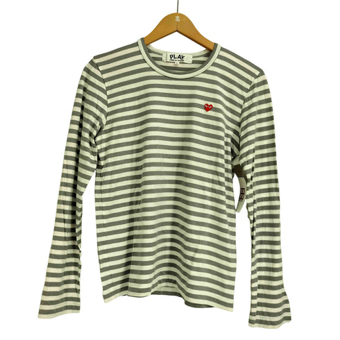 プレイコムデギャルソン PLAY COMME des GARCONS ミニハートワッペン クルーネックボーダー長袖カットソー レディース L
