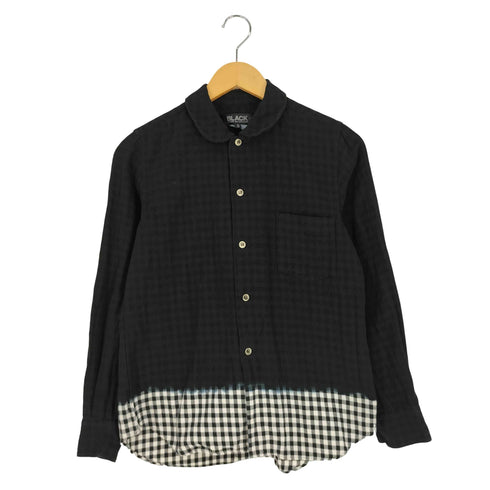 ブラックコムデギャルソン BLACK COMME des GARCONS 後染め ギンガムチェック 丸襟 ラウンドカラー シャツ レディース JPN:S