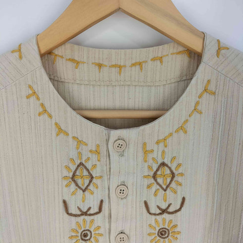 刺繍 ヘンリーネック シャツ メンズ