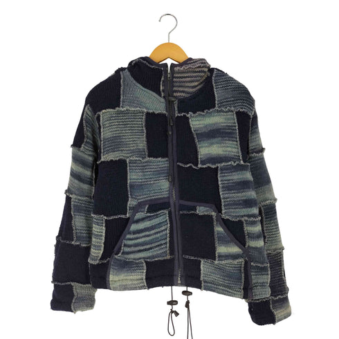 shanit ドローコード付き パッチワーク 裏地フリースフーデッドジャケット レディース S