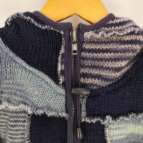 shanit ドローコード付き パッチワーク 裏地フリースフーデッドジャケット レディース S