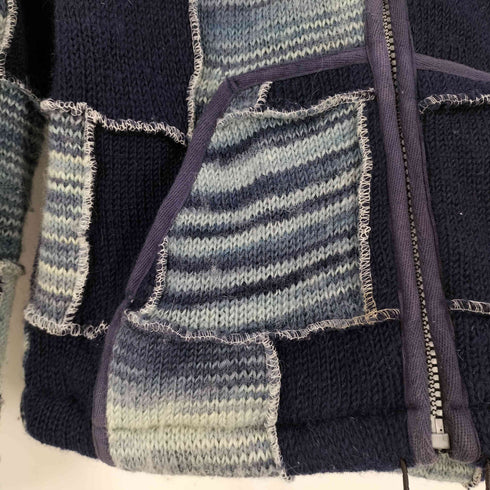 shanit ドローコード付き パッチワーク 裏地フリースフーデッドジャケット レディース S