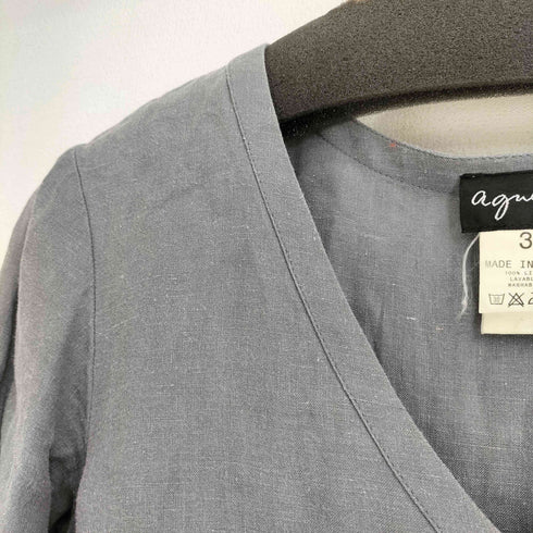 アニエスベー agnes b. PARIS 90-00s フランス製 リネン100 Vネックチュニックワンピース レディース 38