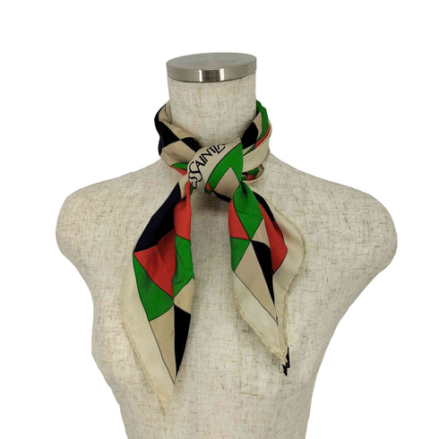 イヴサンローラン Yves Saint Laurent ダイヤ柄シルクスカーフ レディース