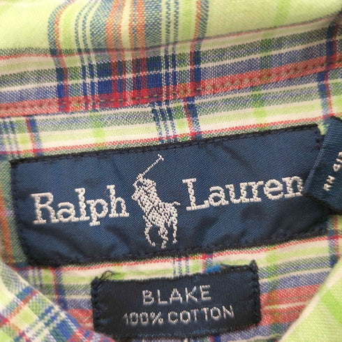 ラルフローレン RALPH LAUREN 90S BLAKE ポニー刺繍S/S BDチェックシャツ メンズ import:L