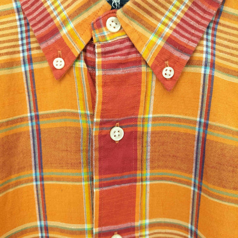 ラルフローレン RALPH LAUREN 90S CLASSIC FIT インドコットン ポニー刺繍S/S BDチェックシャツ メンズ import:M