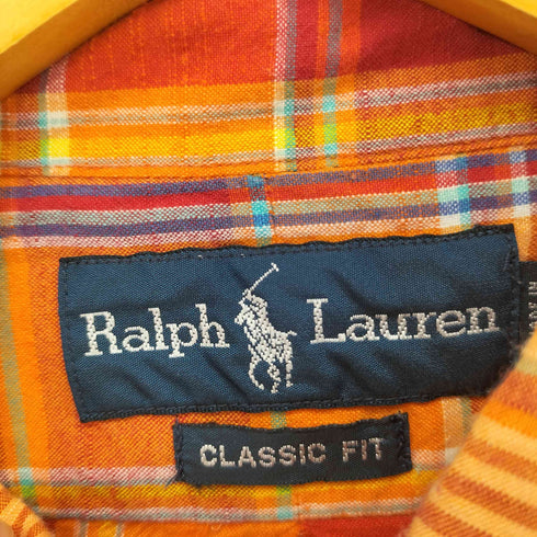 ラルフローレン RALPH LAUREN 90S CLASSIC FIT インドコットン ポニー刺繍S/S BDチェックシャツ メンズ import:M