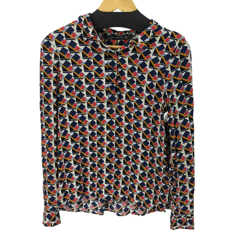 ザラ ZARA L/S レーヨン100% 総柄ブラウス レディース import:XS