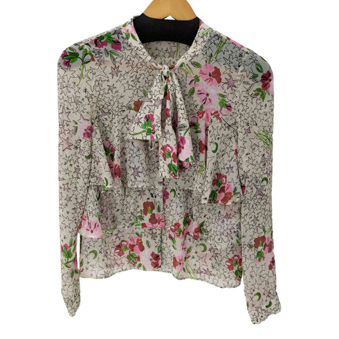 ザラ ZARA L/S 総柄ボウタイブラウス レディース import:XS
