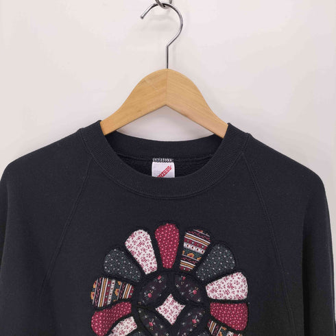 ジャージーズ JERZEES 90S USA製 花 パッチワーク ラグランスリーブ プルオーバー スウェット トレーナー メンズ import:L