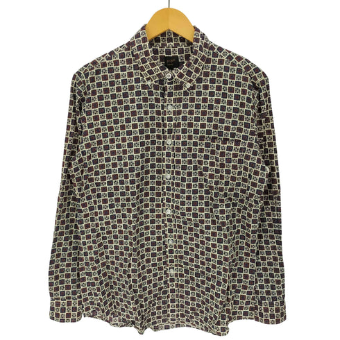 POP ENGLAND ポップ イングランド スクエア 総柄 B.D L/S シャツ メンズ L