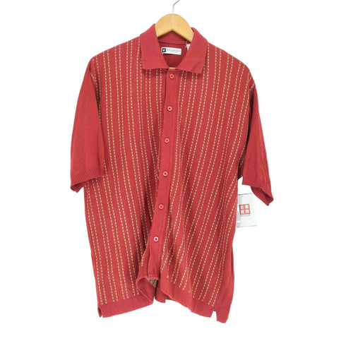バクラック BACHRACH 90s ストライプデザイン コットンニット半袖シャツ メンズ L
