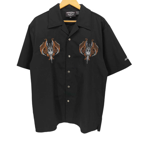 IRONHORSE スカル刺繍 S/S 開襟シャツ バイカーシャツ メンズ import:M