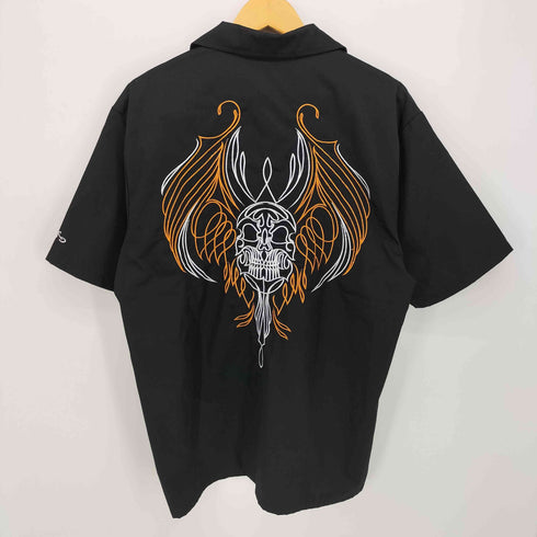 IRONHORSE スカル刺繍 S/S 開襟シャツ バイカーシャツ メンズ import:M