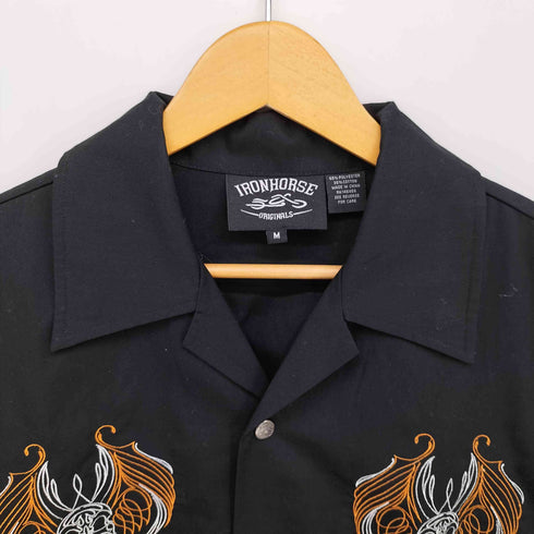 IRONHORSE スカル刺繍 S/S 開襟シャツ バイカーシャツ メンズ import:M
