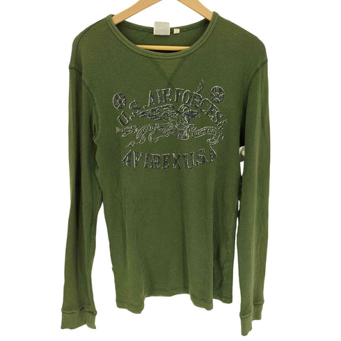 アヴィレックス AVIREX Vガゼット ワッフル生地 ロゴ グラフィック プリント L/S カットソー ロンT メンズ import:L