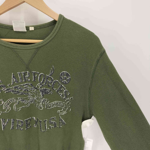 アヴィレックス AVIREX Vガゼット ワッフル生地 ロゴ グラフィック プリント L/S カットソー ロンT メンズ import:L