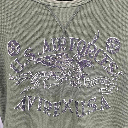 アヴィレックス AVIREX Vガゼット ワッフル生地 ロゴ グラフィック プリント L/S カットソー ロンT メンズ import:L