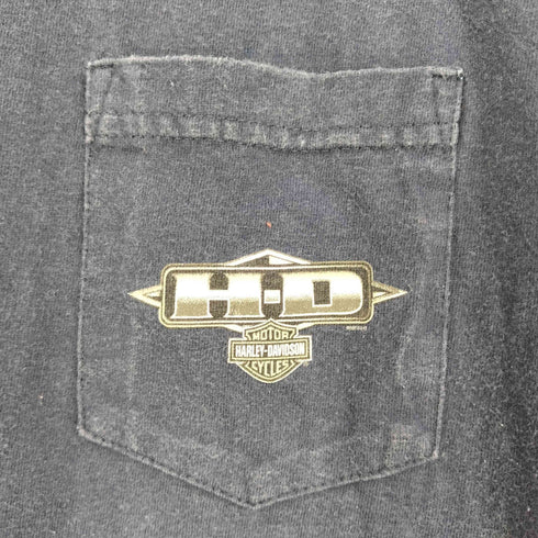 ハーレーダビッドソン HARLEY-DAVIDSON 00s USA製 胸ポケット 両面プリント クルーネック Tシャツ メンズ import:XL