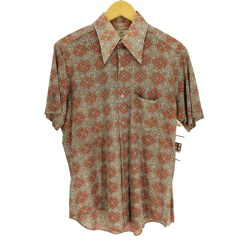 フルーツオブザルーム FRUIT OF THE LOOM 70S 韓国製 襟芯 デカ襟 シングルステッチ 総柄 レーヨン S/S シャツ メンズ import:M