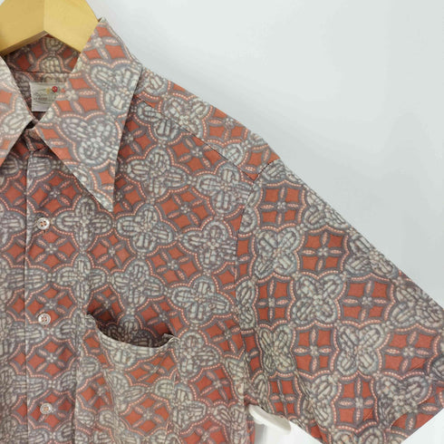 フルーツオブザルーム FRUIT OF THE LOOM 70S 韓国製 襟芯 デカ襟 シングルステッチ 総柄 レーヨン S/S シャツ メンズ import:M